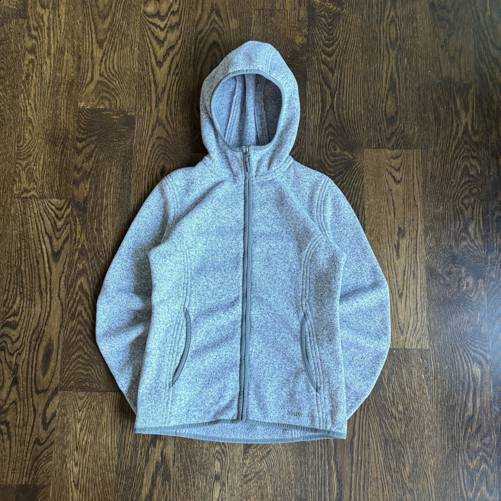 Marmot Womens Full Zip Sweater Fleece Hoodie Grey Small Hiking Outdoors Hooded